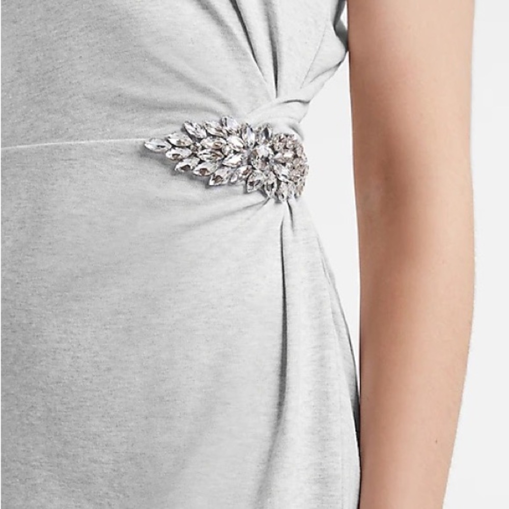 NWT express tank dress sleeveless crystal brooch detail Large petite grey - Picture 5 of 16